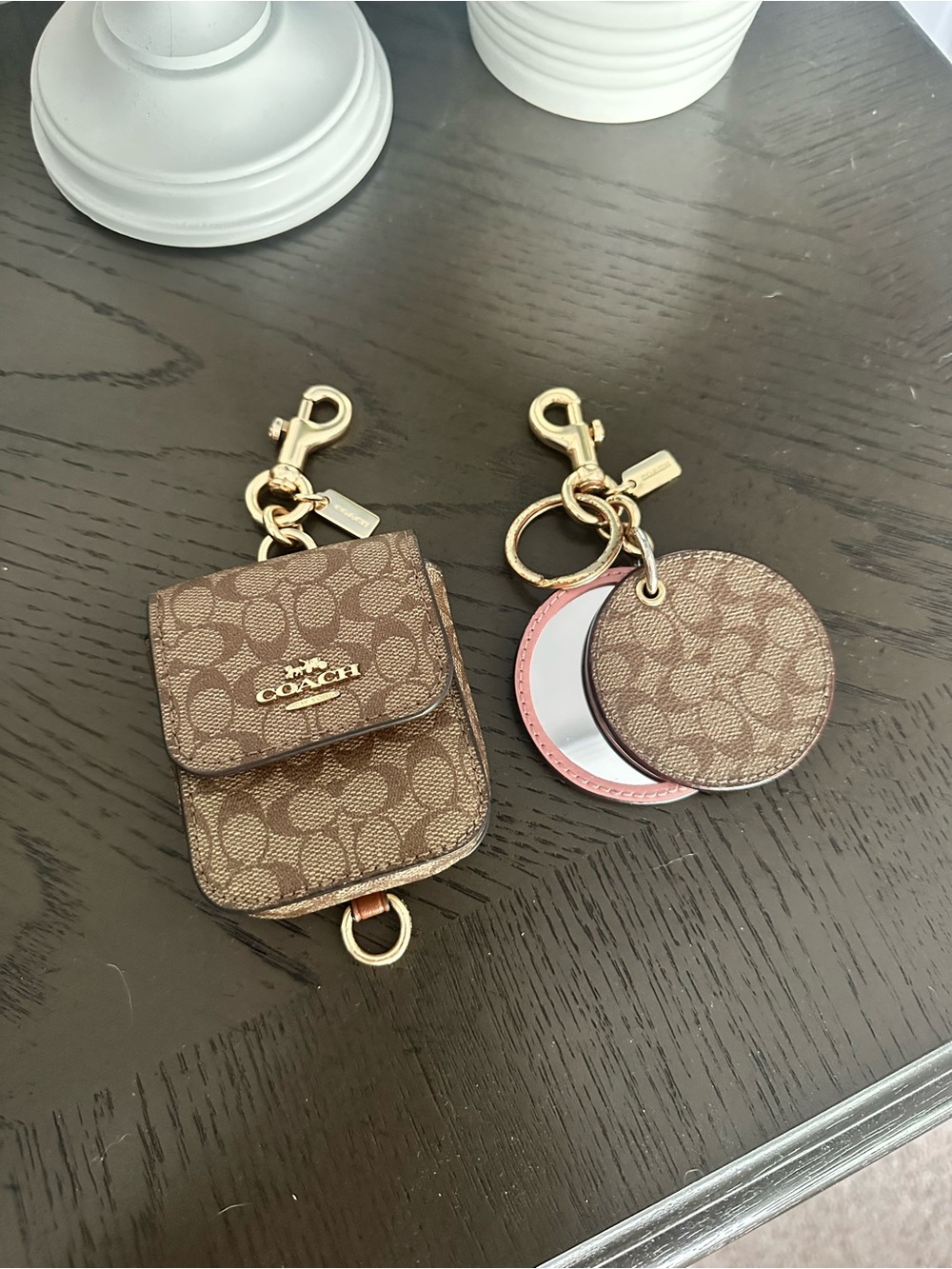Coach Accessory Bundle - Brown Signature AirPod case & Pink leather mirror! - Picture 4 of 4